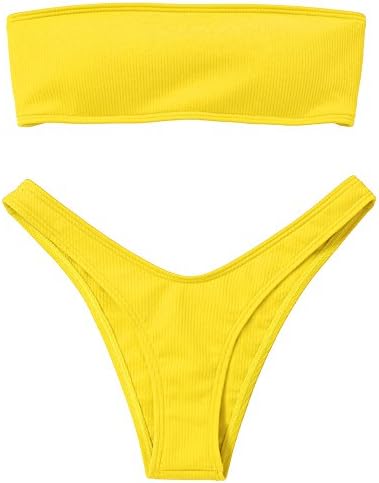 yellow ribbed bandeau bikini