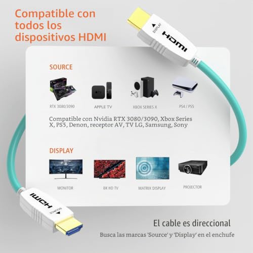 RUIPRO HDMI 2.1 Cable 8K 10M Fiber Optic Ultra High Speed 48Gbps, Supports 8K@60Hz, 4K@120Hz, Dynamic HDR, eARC, HDCP 2.2, Compatible with PS5, Xbox, TV, Projector, Monitor, Home Cinema