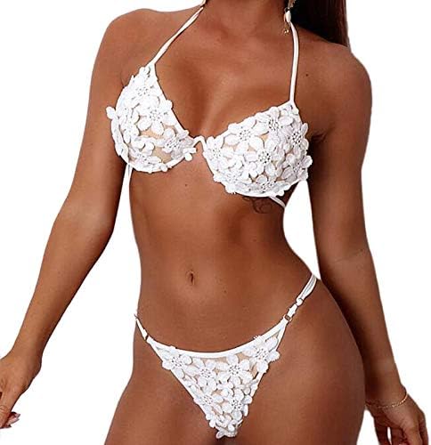 Amazon Tamkyo レースのステッチのビキニ セクシーなタンガ ブラジルビキニ 刺繍花の海水着 プッシュアップ水着 女性の水着 女性 L ビキニ セパレーツ 通販