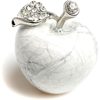 ruhong 1.18 Inches Natural QuartzGoldstone Healing Crystal Stone Craft Collection Red Apple Carved Figurine Statue Alloy Leaf Home Ornament Holiday Wedding Decoration (White)
