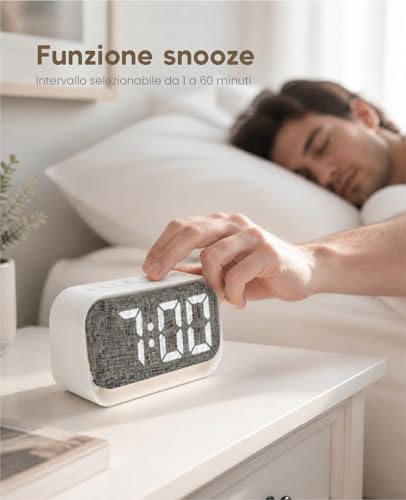 Rizeola Digital Alarm Clock, LED Bedside Alarm Clock with Light, Digital Bedside / Desk Clock, Mains Powered, Battery, Adjustable Brightness, Snooze Function