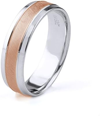 10k Gold Men's Two Tone Comfort-Fit Wedding Band with Satin Finish Center &amp; Polished Beveled Edges (6mm)