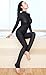 Womens Open Crotch Jumpsuits Perspective Sexy Zipper Long Sleeves Corset Catsuit Teddy Cosplay (Black)