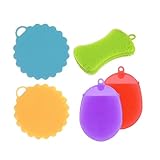 Amazing Soft Silicone Bath Shower Body Sponges for Women Men Kids Babies & Pets. 5 Pack. Heat Resistant, Antibacterial, Mildew Free, Multi-functional Sponges for Bath, Kitchen & Vegetable.