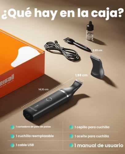 Cortapelos para perros bajo nivel de ruido para recortar el pelo de perro alrededor de las patas, los ojos, las orejas, la cara y el rump (Negro)