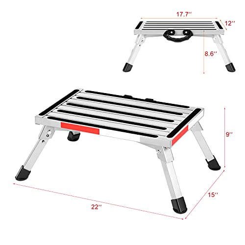Safety RV Steps, Folding Platform Heavy Duty Aluminum Stool with AntiSlip Surface, Reflective