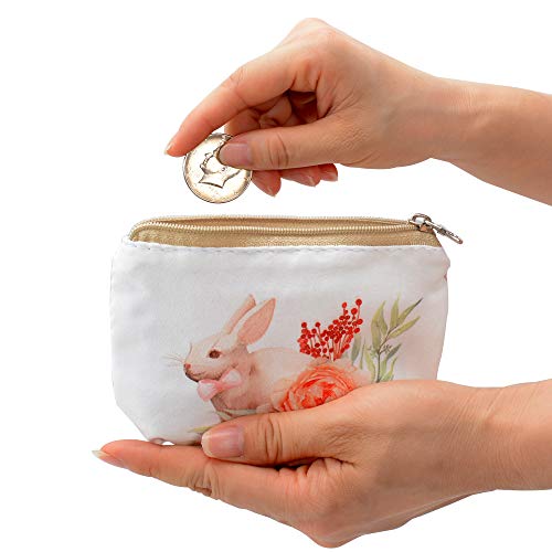 Women and Girls Cute Fashion Coin Purse Wallet Bag Change Pouch Key Holder (Rabbit and Flower)