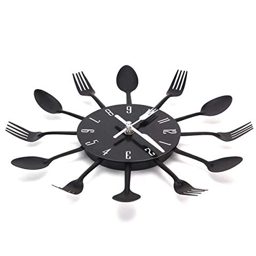 Timelike Kitchen Wall Clock, 3D Removable Modern Creative Cutlery Kitchen Spoon Fork Wall Clock