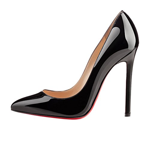 EKS Women's Sitrible High Thin Heel Patent Leather Pointed Toe Pumps Black 13 US