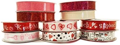 Set of 10 Lettered, Patterned and Sparkled Valentines Roll Ribbons! 30YDS of Ribbon!
