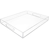 Isaac Jacobs Clear Acrylic Serving Tray (14x18) with Cutout Handles, Spill-Proof, Stackable Organizer, Space-Saver, Food & Drinks Server, Indoors/Outdoors, Lucite Storage Décor & More