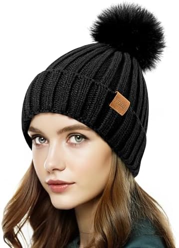 Polaris Women's Cable Knit Removable Pom Beanie, Breathable, Warm