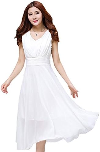 Ivan Johns Women's Summer Sleeveless V ck Maxi Dress WhiteSmall