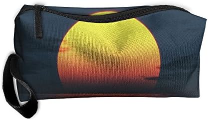 Water Sunset Landscapes Zipper Closure 3D Printing Pencil Pen Case Cosmetic Makeup Bag Travel Bag Tote For Women Girls