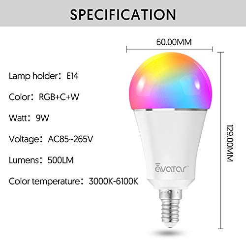 Bombilla-LED-Inteligente-WiFi-E14-Multicolor-RGB-LED-Luces-9W90W-Equivalente-900LM-Lampara-WiFi-Ahorro-de-Energia-Smart-Light-Bulb-Compatible-con-Alexa-Google-Home-Smart-Life-2Pcs