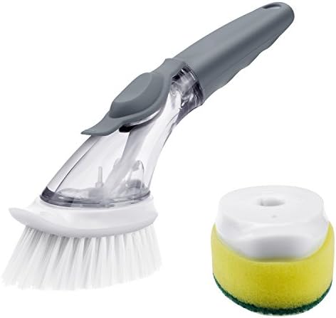 FRMARCH Good Grips Soap Dispensing Dish Brush and Sponge Set -Bowl Pot Pan scrubber with handle Nylon Cleaning Cleaner Scrub Brush Dish Wand for Kitchen (Gray)