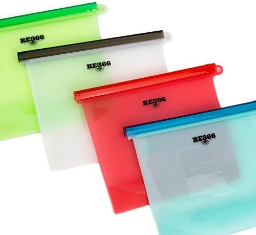 Reusable Silicone Food Bags - Dishwasher Safe Microwavable Freezer Hot Cold Snack Bags- Save Food in High Quality Leakproof Airtight Container - Premium 4 Pack
