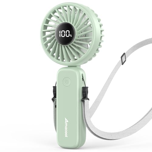 AMACOOL Handheld Fan Foldable, 5000mAh Rechargeable Hand Fans with Powerful Cooling, 4 Speeds, LED Display, Portable Fan for Travel,Concerts,Makeup,Lash,Outdoor Events,Gifts Women