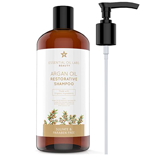 Argan Oil Shampoo, 16 oz, Made With Organic Ingredients, Restorative for all Hair Types, Color-Safe Shampoo, Sulfate & Paraben Free by Essential Oil Labs