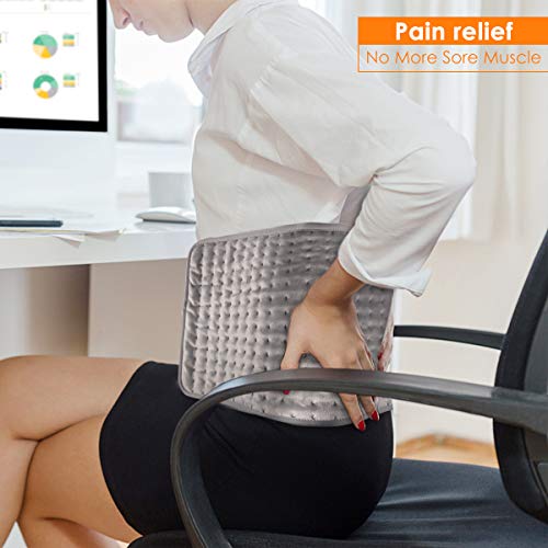 Heating Pad with Fast-Heating Technology, 6 Temperature Settings & Machine Washable, Ultra-Soft Heat Therapy Pad for Cramps/Back/Knee/Neck and Shoulders (12" x 24") (Grey)