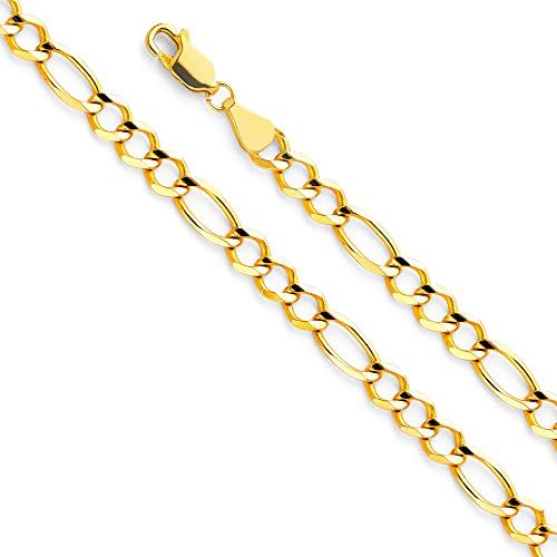 Ioka Jewelry - 14K Yellow Solid Gold 5.6mm Figaro 3+1 Open Chain Bracelet - 8"