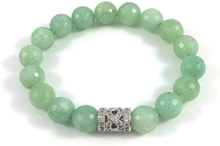 Women's Burmese Jade Bead Bracelet with a Silver Cubic Zirconia Infinity Bead 7.5"