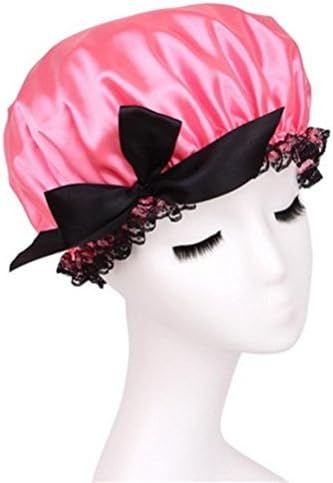 Lvge Microfiber Butterfly Lace Elastic Reusable Waterproof Shower Cap Red