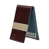 F&H Minimalist Slim Leather Wallet Money Clip Holds 8 Cards (Brown Espresso / Slate Blue)