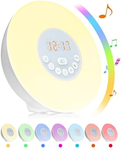 Sunrise Alarm Clock, TEKITSFUN Wake Up Light with FM Radio, Snooze Function, 6 Nature sound, Easy Set up via Touch Control, Sunrise and Sunset Simulator Alarm Clock for Bedside, Adults and Kids