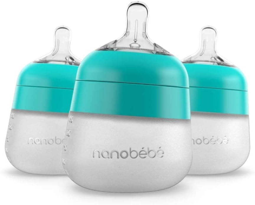 Nanobebe Flexy Silicone Baby Bottles 150ml Teal Anti Colic 3 Pack