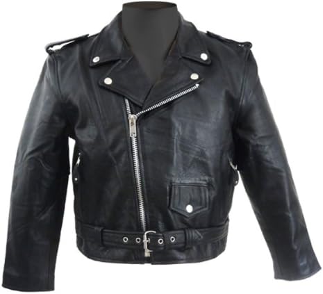Kids Classic Motorcycle Black Leather Jacket Basic for Boys and Girls L