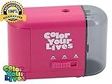 Pencil Sharpener Electric and Battery Operated-Best Quiet Portable Personal Electronic Sharpener for Pencils-3 Sharpness Settings-Heavy Duty-Office School Home-USB Plug- Free Coloring Books (Pink)