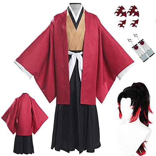Men Costume Outfit Kimono With Earring Red Robe Uniform Halloween (Red, M) at Amazon