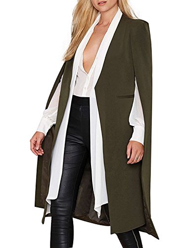 ASMAX HaoDuoYi Women Casual Open Front Cape Trench Duster Coat Longline Blazer(L,Army Green) - Thumbnail 3