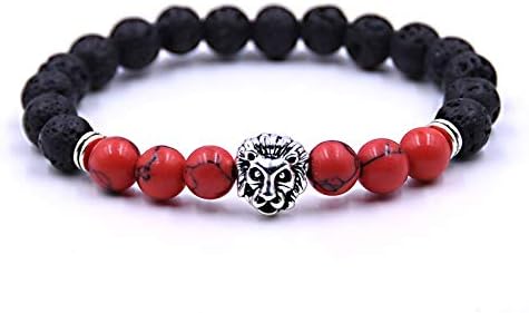 ptk12 Strand Bracelets - 8MM Black Lava Beads Natural Stone Bracelet Lion Head Bracelet Men and Bracelets for Women pulseira 1 PCs