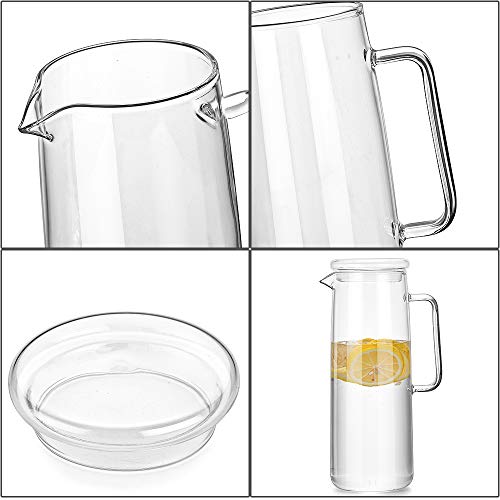 Cupwind Borosilicate Glass Water Carafe Pitcher with Infuser Lid Explosion-Proof Heat Resistance 50 oz