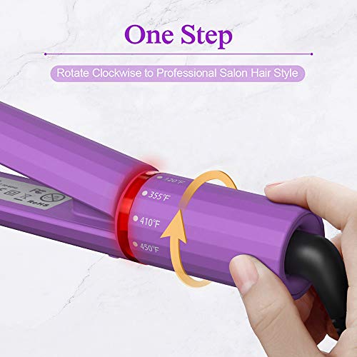 Ovonni 2 in 1 Hair Straightener & Curler, Dual Voltage 1 Inch Ceramic Tourmaline Ionic Flat Iron, Professional Instant Heat Up Rotating Adjustable Temperature Curling Iron Straightener (Purple) - Thumbnail 3