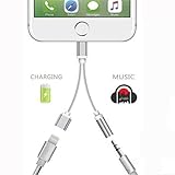 Apple iPhone Adapter Earphones & Splitter, Arhensive[Sliver]2 in1 Dual Lightning to 3.5mm Headphone Audio & Charge Adaptor for Apple i7 Plus / i7