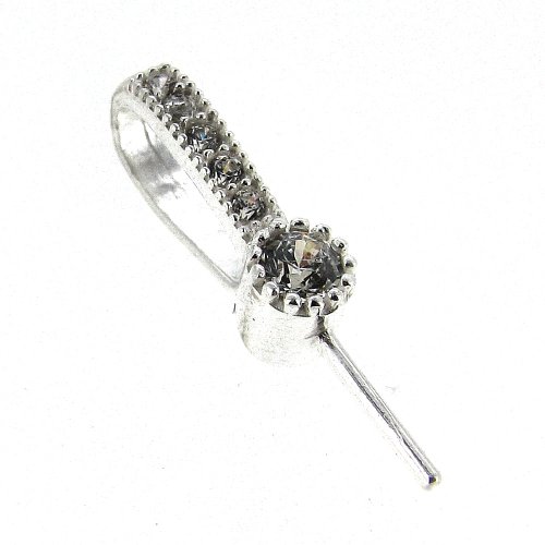 1 pc .925 Sterling Silver Cz Crystal Bail Pin Pearl Pendant Connector / Findings / Bright