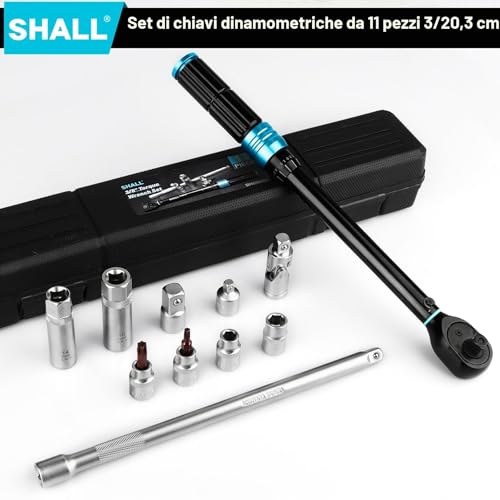 SHALL 11 Pcs 3/8" Torque Wrench Set (5-60Nm) Dual Direction Adjustable 72 Teeth Car Motorcycle Maintenance Tool with Extension Rod and Storage Box