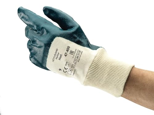 Ansell ActivArmr 47-400 Heavy Duty Work Gloves, Cut and Oil Resistant, Industrial PPE Workwear, Silicone Free Nitrile Coating, Reusable, Men Women, Size S (12 Pairs)