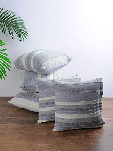 Dhrohar NEUDIS Thread Work Hand Woven Cotton Cushion Cover/Throw Pillow Covers Decorative Blue - Set of 5 (12 X12)