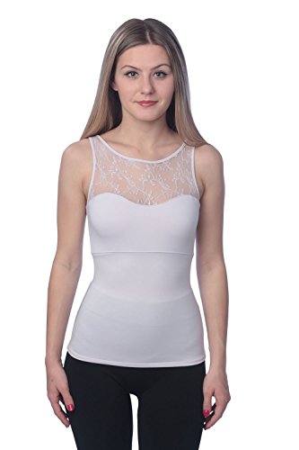 SPANX QVC - 1503 Hide & Sleek Lace Bateau Tank Top Camisole Shapewear(Light Lilac, Large)