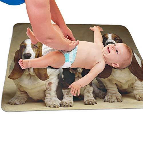 V5DGFJH.B Baby Portable Diaper Changing Pad Basset Hound Three Dogs Urinary Pad Baby Changing Mat 31.5" x25.5''