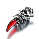 BOHO Jewelry Mens Stainless Steel Pendant Necklace, Simulated Crystal Dragon Wolf Tooth (Red)