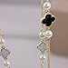 Gaosaili Womens Long Pearl With White Black Clover Sweater Charming Necklace
