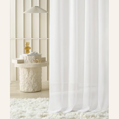 ROOM99 Novelia - Tenda con fettuccia arricciata, 400 x 230 cm, larghezza x altezza per soggiorno Curtain trasparente, moderna, per soggiorno e camera da letto, colore: bianco liscio, 1 pezzo