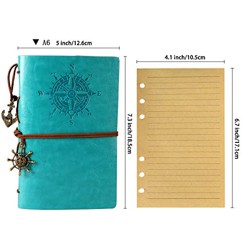 Leather Journal, Refillable Notebook Vintage Spiral Bound Notepad Diary Travel Journal to Write in for Women Men with Lined Pages 3 bags and 5 Dividers (5” x7.3”, Red)