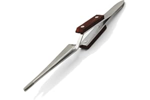 MMOBIEL Industrial Precision Fiber Grip Soldering Tweezer Cross Locking Straight Pointed Tip Stainless Steel for Electronics Repair, Jewelry, Computer, Laboratory Work etc.