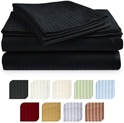 Full Size Black Classic Sateen Stripe Sheet Set
